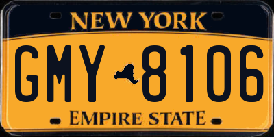 NY license plate GMY8106
