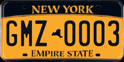 NY license plate GMZ0003