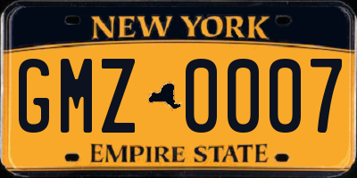 NY license plate GMZ0007