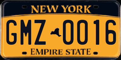 NY license plate GMZ0016