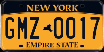 NY license plate GMZ0017