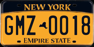 NY license plate GMZ0018