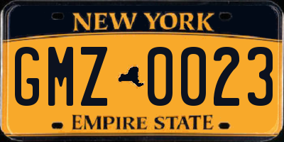 NY license plate GMZ0023