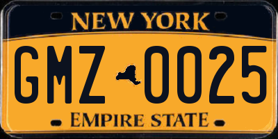 NY license plate GMZ0025