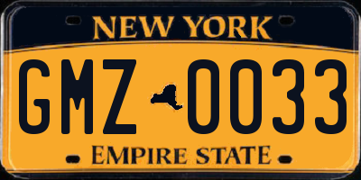 NY license plate GMZ0033