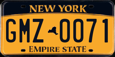 NY license plate GMZ0071