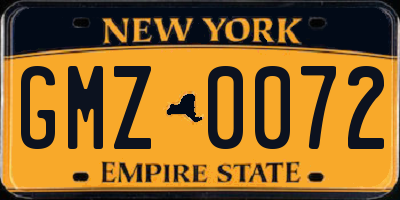 NY license plate GMZ0072