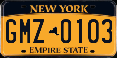 NY license plate GMZ0103
