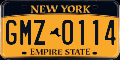 NY license plate GMZ0114