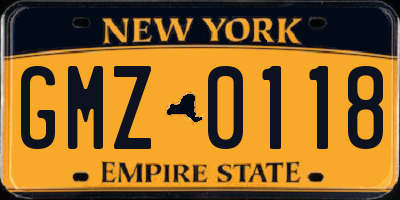 NY license plate GMZ0118