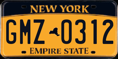 NY license plate GMZ0312