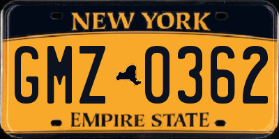 NY license plate GMZ0362