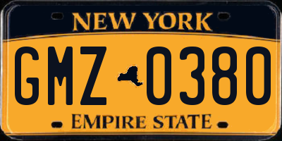 NY license plate GMZ0380