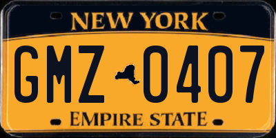 NY license plate GMZ0407