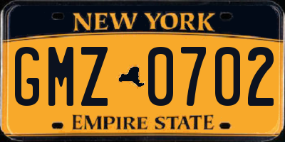 NY license plate GMZ0702