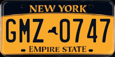 NY license plate GMZ0747