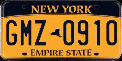 NY license plate GMZ0910