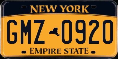 NY license plate GMZ0920