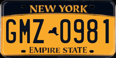 NY license plate GMZ0981