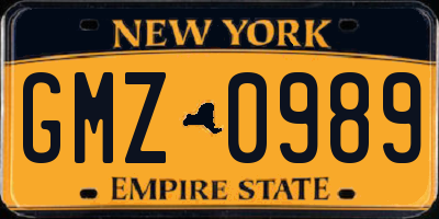 NY license plate GMZ0989