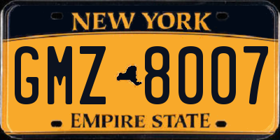 NY license plate GMZ8007