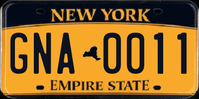 NY license plate GNA0011