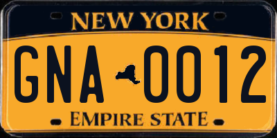 NY license plate GNA0012