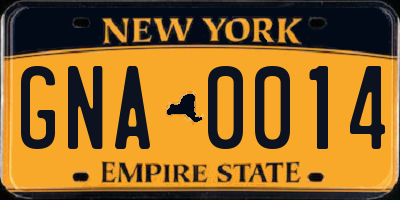 NY license plate GNA0014