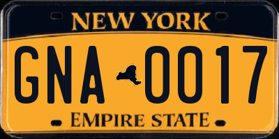 NY license plate GNA0017