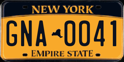 NY license plate GNA0041