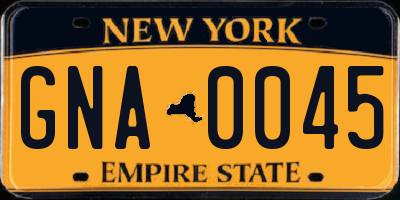 NY license plate GNA0045
