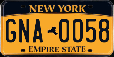 NY license plate GNA0058