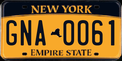 NY license plate GNA0061
