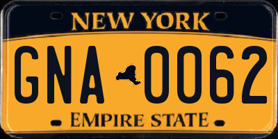 NY license plate GNA0062