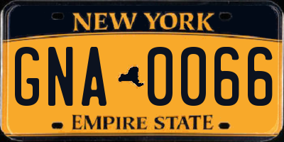 NY license plate GNA0066