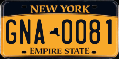 NY license plate GNA0081