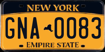 NY license plate GNA0083