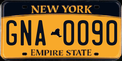 NY license plate GNA0090