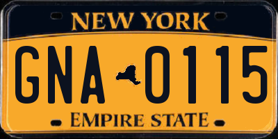 NY license plate GNA0115
