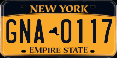 NY license plate GNA0117