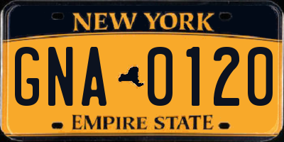 NY license plate GNA0120