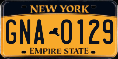 NY license plate GNA0129