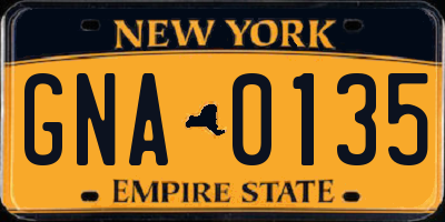 NY license plate GNA0135