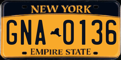NY license plate GNA0136