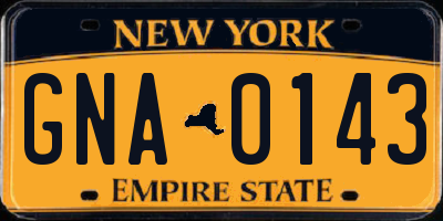 NY license plate GNA0143