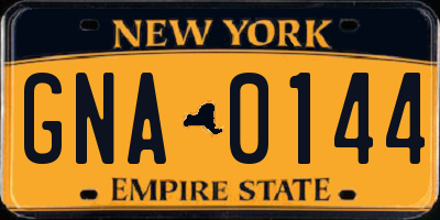 NY license plate GNA0144