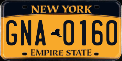 NY license plate GNA0160