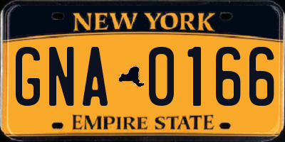 NY license plate GNA0166