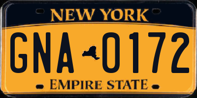 NY license plate GNA0172