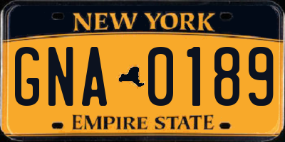 NY license plate GNA0189